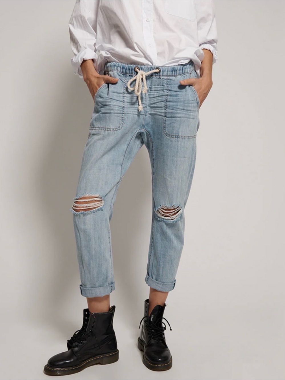 One Teaspoon NWOT Hustler Blue Denim Shabbies Drawstring Boyfriend Jeans Small